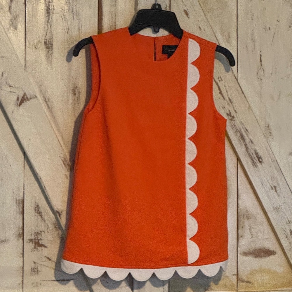 Victoria Beckham Women Twill Top Blouse Scalloped Trim Tank Orange White Size xS - Picture 4 of 4